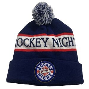 BUDWEISER HOCKEY NIGHT IN CANADA youth navy multi graphic pom pom beanie, O/S.